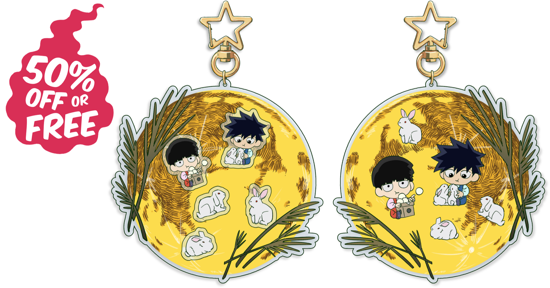 Tsukimi: The brothers enjoy dango among the company of bunnies under a shining moon. The back side is a solid artwork design.