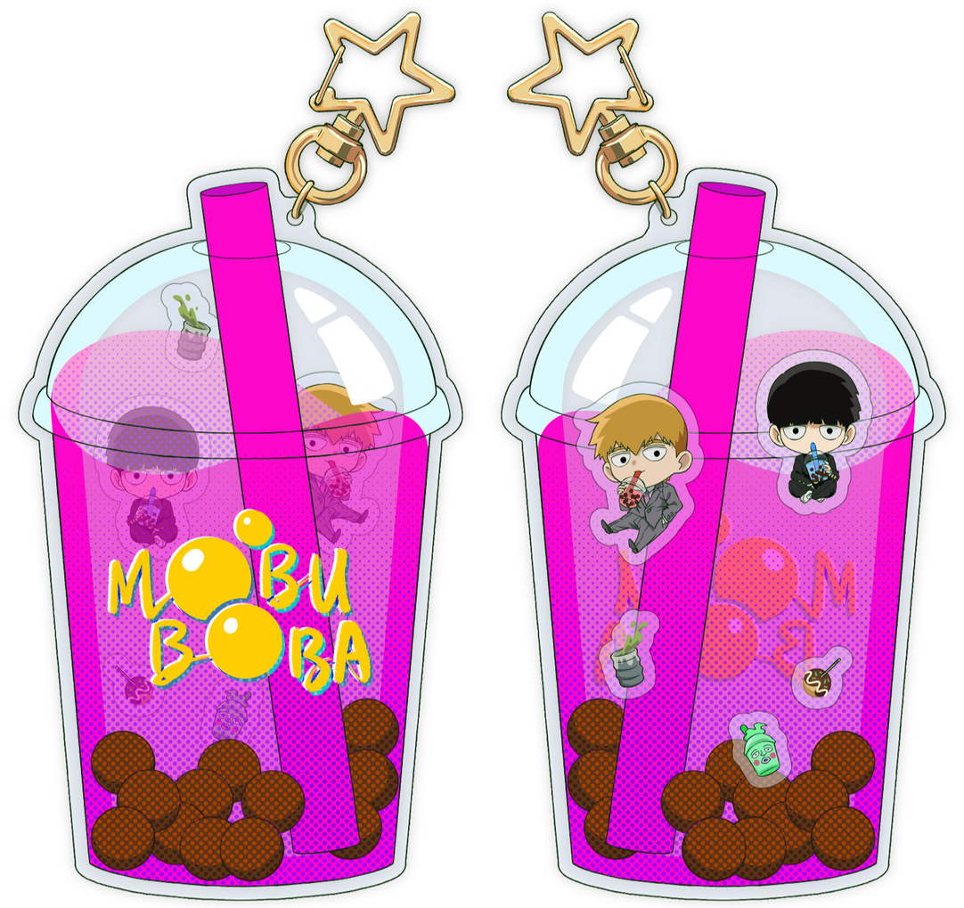 Mobu Boba: The front side has a translucent magenta. The backside is clear, allowing for full view inside the delicious boba!